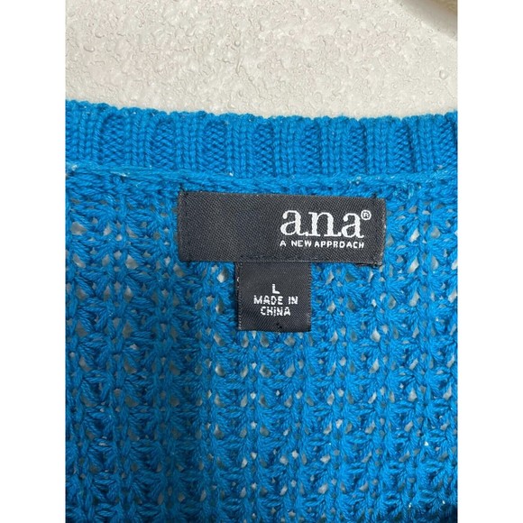 A.N.A Large Sweater Blue Knit Ribbed Pullover Long Sleeve Scoop Neck Stretch - Picture 5 of 9